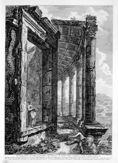 volgarmと呼ばれるヴェスタ神殿の扉とペリスタイルの眺め。チボリのシビル 作： Francesco Piranesi